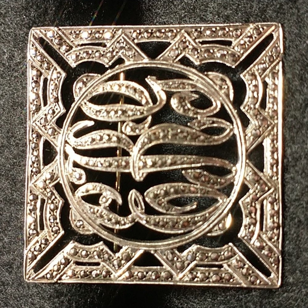 Sterling and marcasite square brooch